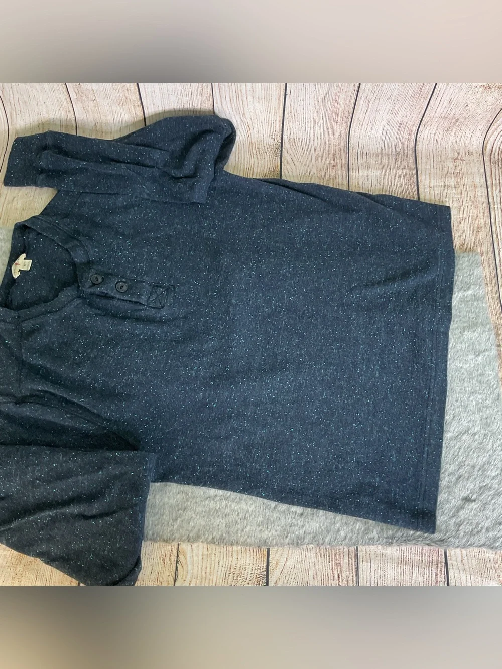 J. Crew Men's Navy Heathered Henley Knit Sweater 100% Cotton Size M